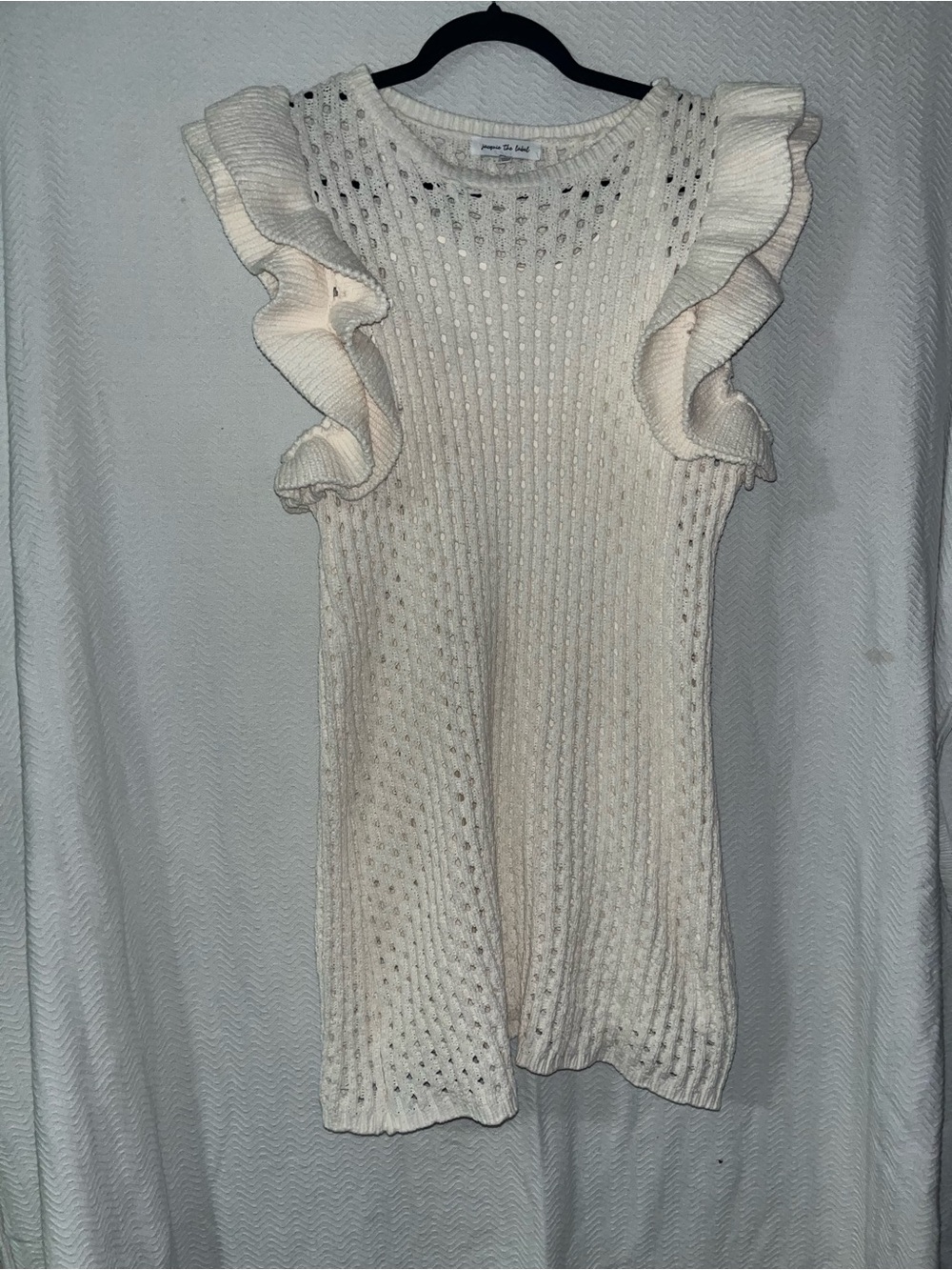 Jacqui E Ivory Knit Ruffle Sleeve Dress